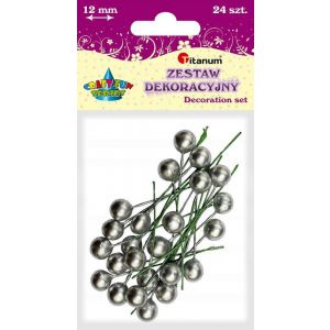 Kulki druciane Titanum Owoce Ostrokrzewu 12mm, Srebrne, 24szt